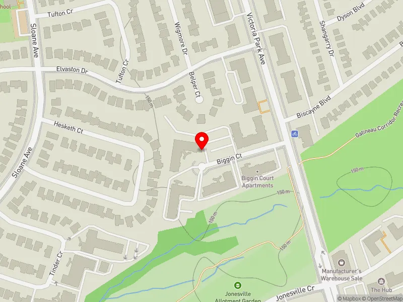 RentSafeTO apartment evaluation map view of 7 BIGGIN CRT in Don Valley East, Toronto