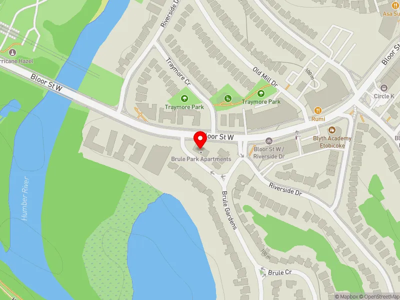 RentSafeTO apartment evaluation map view of 7 BRULE TER in Parkdale-High Park, Toronto