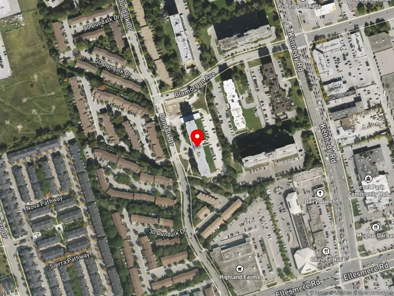 RentSafeTO apartment evaluation satellite view of 7 GLAMORGAN AVE in Scarborough Centre, Toronto