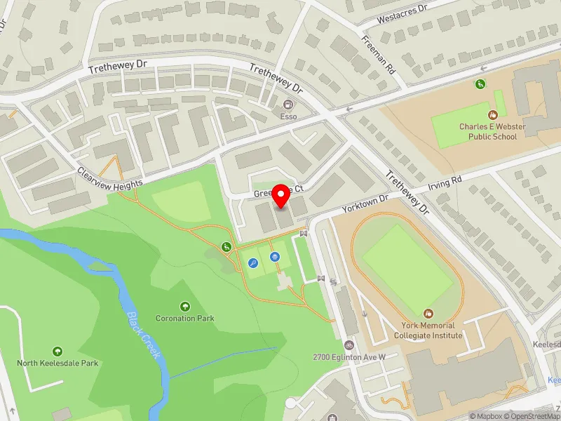 RentSafeTO apartment evaluation map view of 7 GREENTREE CRT in York South-Weston, Toronto