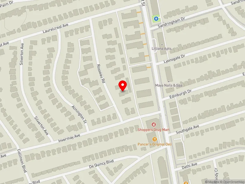 RentSafeTO apartment evaluation map view of 7 ROSSEAU RD in York Centre, Toronto