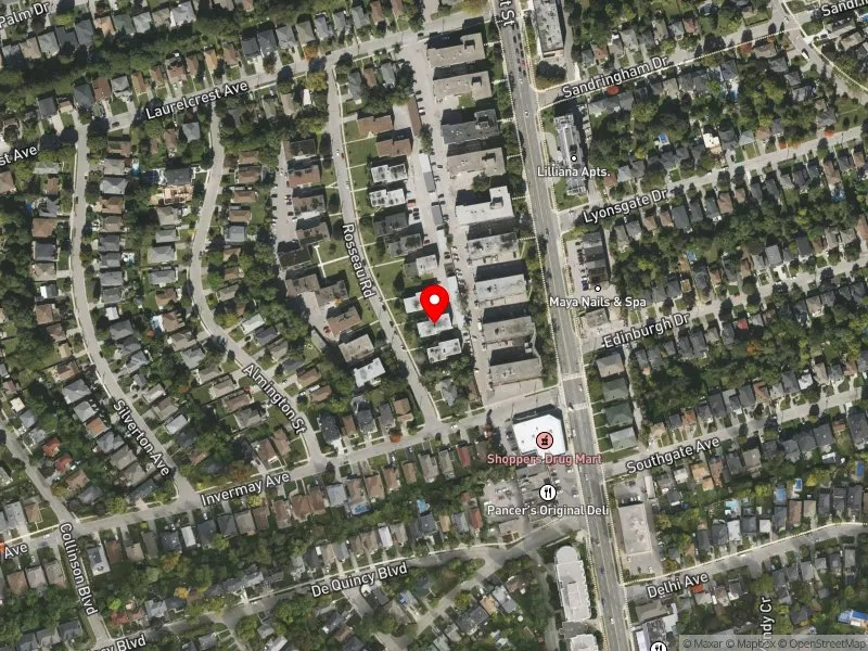 RentSafeTO apartment evaluation satellite view of 7 ROSSEAU RD in York Centre, Toronto