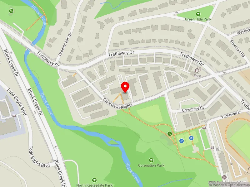 RentSafeTO apartment evaluation map view of 70 CLEARVIEW HTS in York South-Weston, Toronto