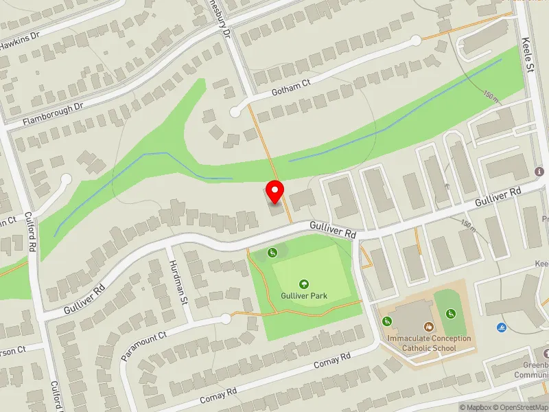 RentSafeTO apartment evaluation map view of 70 GULLIVER RD in York South-Weston, Toronto