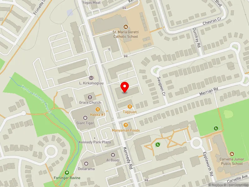 RentSafeTO apartment evaluation map view of 709 KENNEDY RD in Scarborough Southwest, Toronto