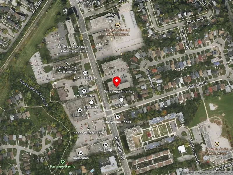 RentSafeTO apartment evaluation satellite view of 709 KENNEDY RD in Scarborough Southwest, Toronto