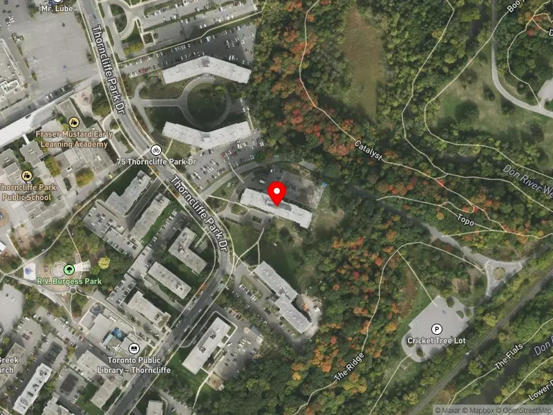 RentSafeTO apartment evaluation satellite view of 71 THORNCLIFFE PARK DR in Don Valley West, Toronto