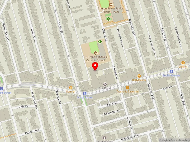 RentSafeTO apartment evaluation map view of 72 CLINTON ST in University-Rosedale, Toronto