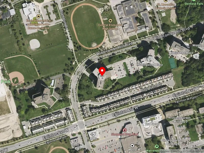 RentSafeTO apartment evaluation satellite view of 73 WIDDICOMBE HILL BLVD in Etobicoke Centre, Toronto