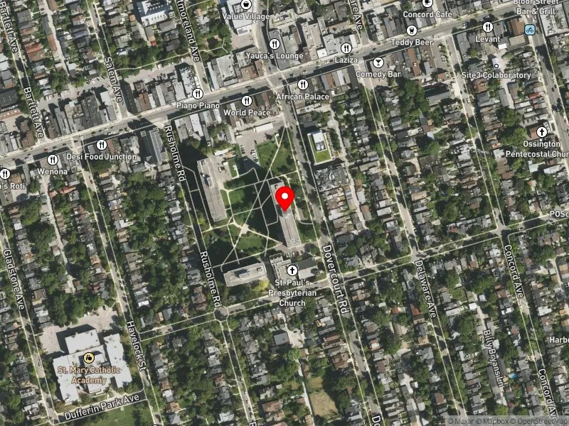 RentSafeTO apartment evaluation satellite view of 730 DOVERCOURT RD in Davenport, Toronto