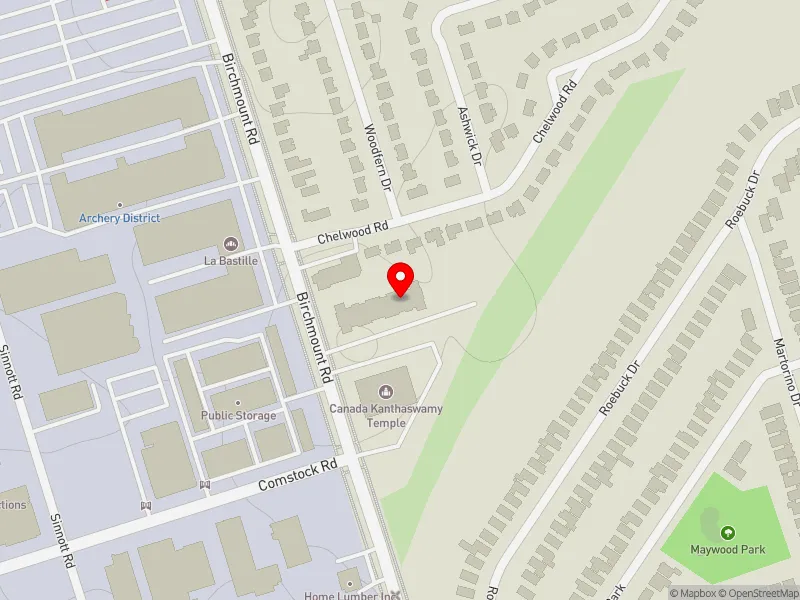 RentSafeTO apartment evaluation map view of 739 BIRCHMOUNT RD in Scarborough Southwest, Toronto