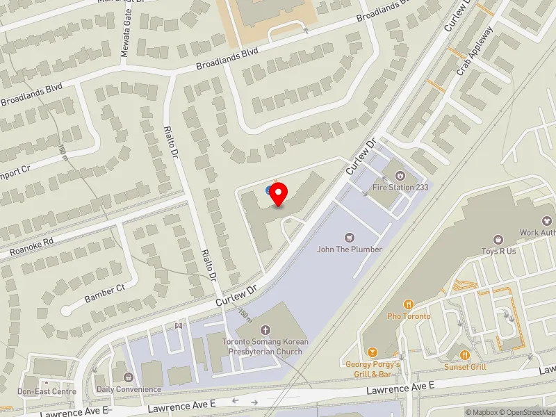 RentSafeTO apartment evaluation map view of 74 CURLEW DR in Don Valley East, Toronto