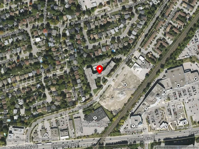 RentSafeTO apartment evaluation satellite view of 74 CURLEW DR in Don Valley East, Toronto