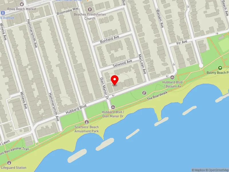 RentSafeTO apartment evaluation map view of 74 HUBBARD BLVD in Beaches-East York, Toronto