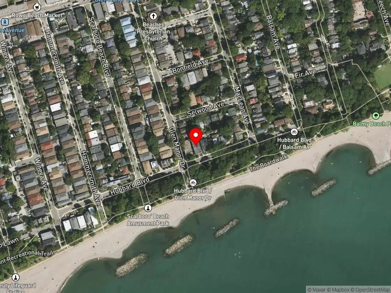 RentSafeTO apartment evaluation satellite view of 74 HUBBARD BLVD in Beaches-East York, Toronto
