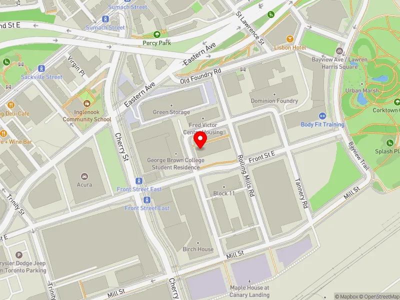 RentSafeTO apartment evaluation map view of 75 COOPERAGE ST in Toronto Centre, Toronto