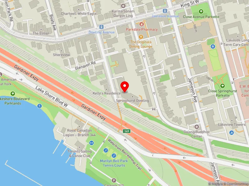 RentSafeTO apartment evaluation map view of 75 DOWLING AVE in Parkdale-High Park, Toronto