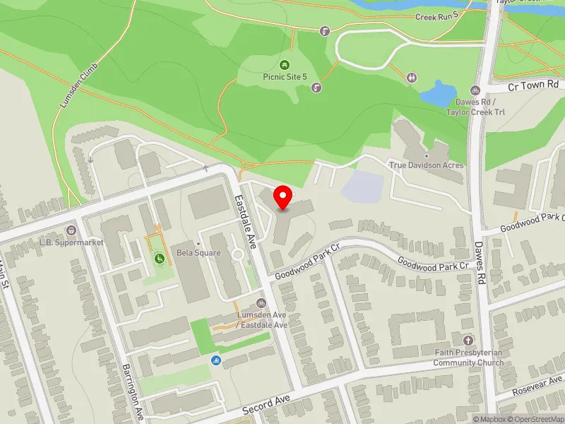 RentSafeTO apartment evaluation map view of 75 EASTDALE AVE in Beaches-East York, Toronto