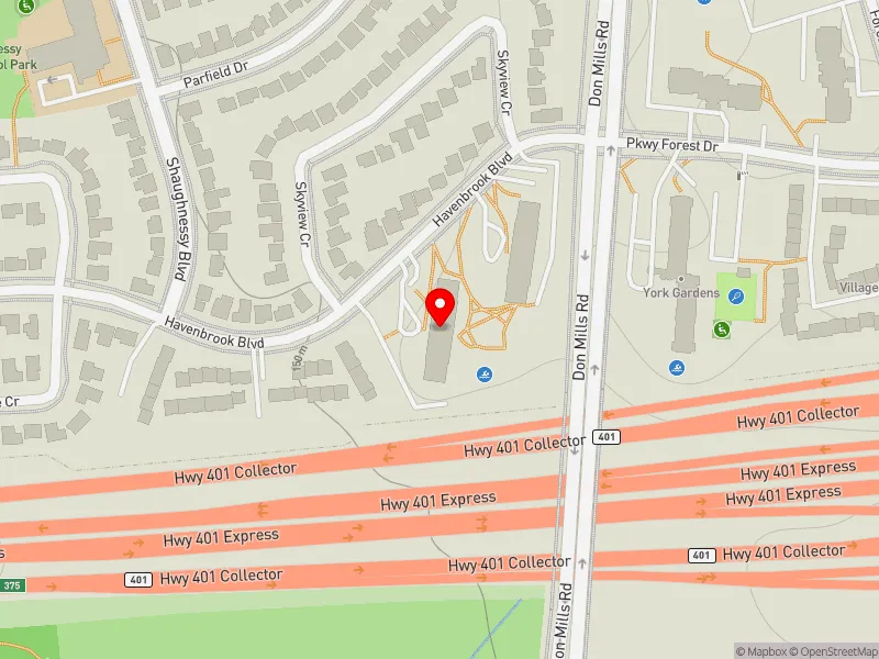 RentSafeTO apartment evaluation map view of 75 HAVENBROOK BLVD in Don Valley North, Toronto