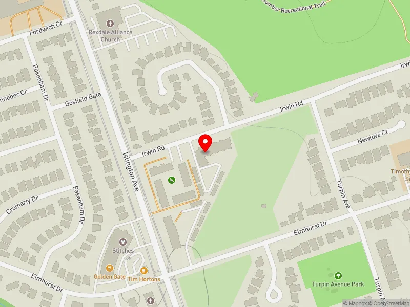 RentSafeTO apartment evaluation map view of 75 IRWIN RD in Etobicoke North, Toronto