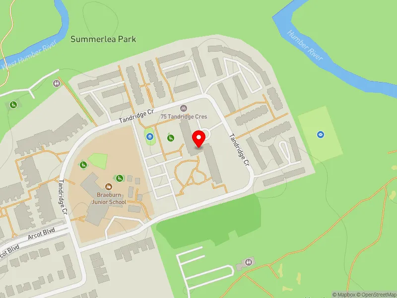 RentSafeTO apartment evaluation map view of 75 TANDRIDGE CRES in Etobicoke North, Toronto
