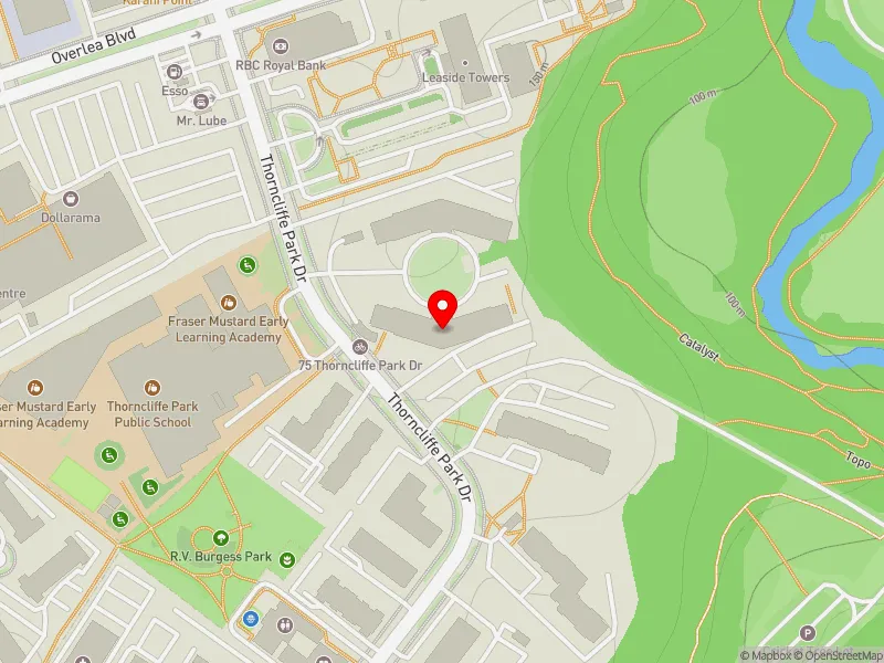RentSafeTO apartment evaluation map view of 75 THORNCLIFFE PARK DR in Don Valley West, Toronto