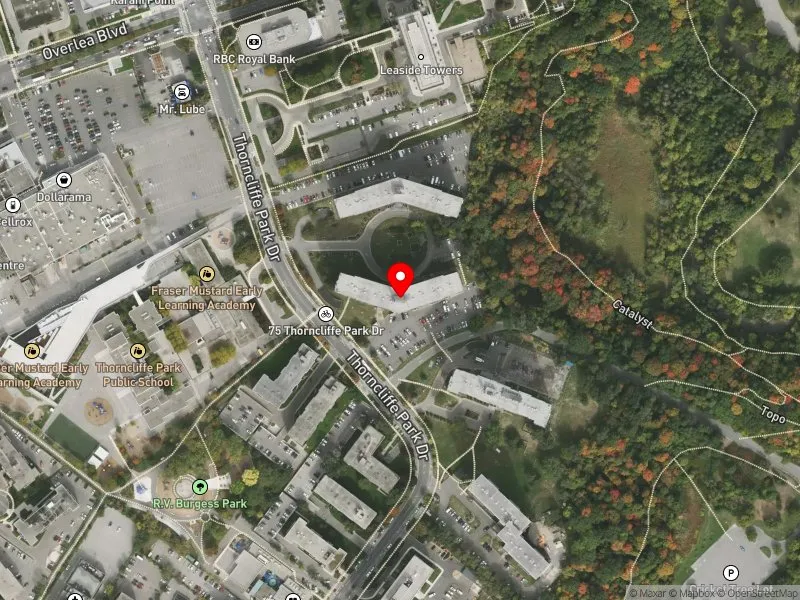 RentSafeTO apartment evaluation satellite view of 75 THORNCLIFFE PARK DR in Don Valley West, Toronto