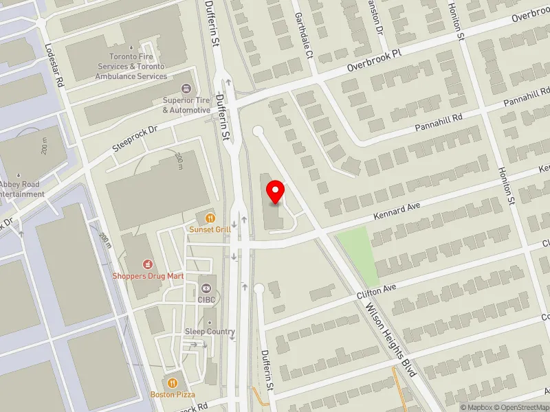 RentSafeTO apartment evaluation map view of 750 WILSON HEIGHTS BLVD in York Centre, Toronto