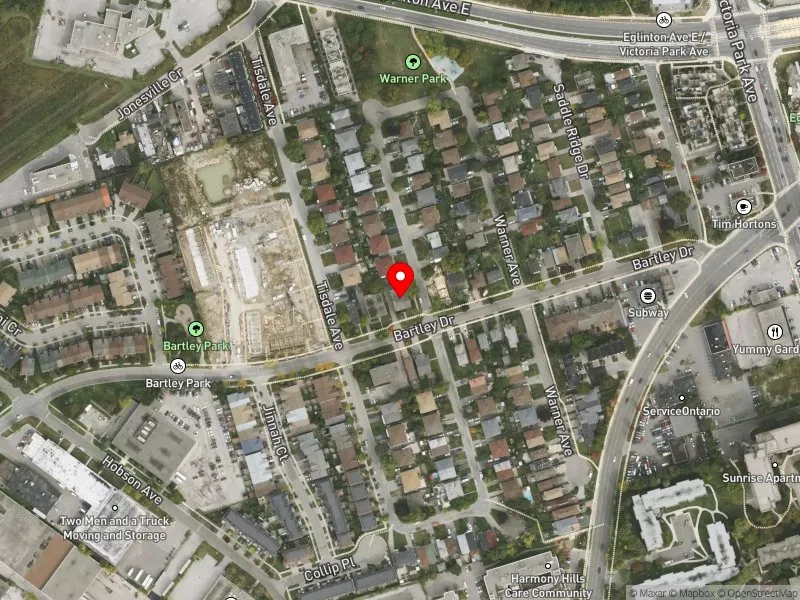 RentSafeTO apartment evaluation satellite view of 76 BARTLEY DR in Don Valley East, Toronto