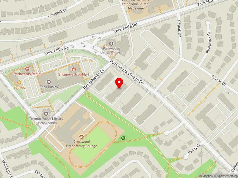 RentSafeTO apartment evaluation map view of 76 PARKWOODS VILLAGE DR in Don Valley East, Toronto