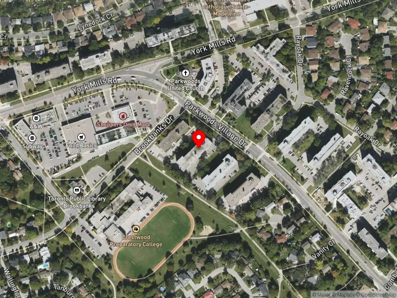 RentSafeTO apartment evaluation satellite view of 76 PARKWOODS VILLAGE DR in Don Valley East, Toronto