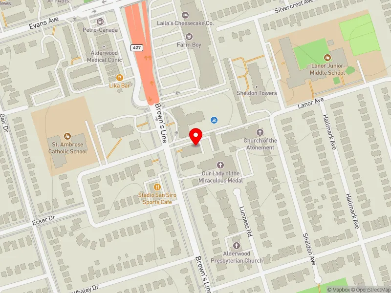 RentSafeTO apartment evaluation map view of 765 BROWNS LINE in Etobicoke-Lakeshore, Toronto