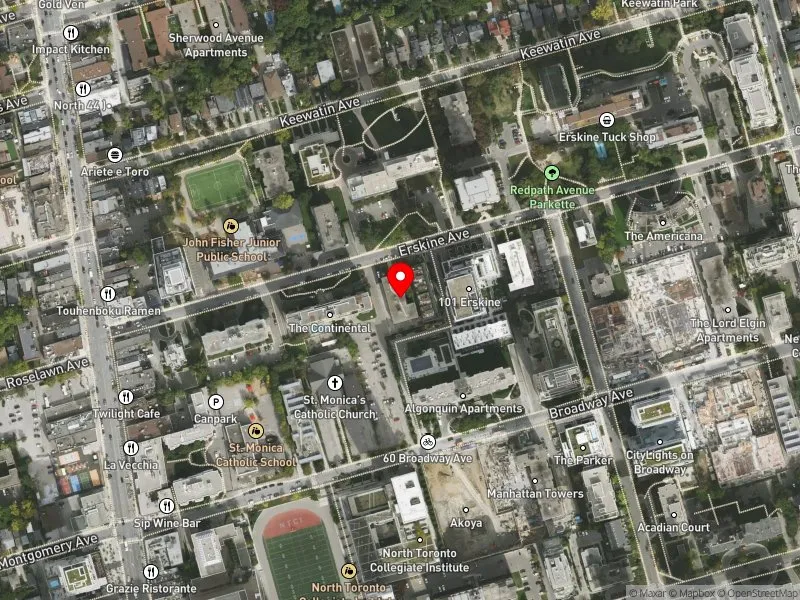 RentSafeTO apartment evaluation satellite view of 77 ERSKINE AVE in Don Valley West, Toronto