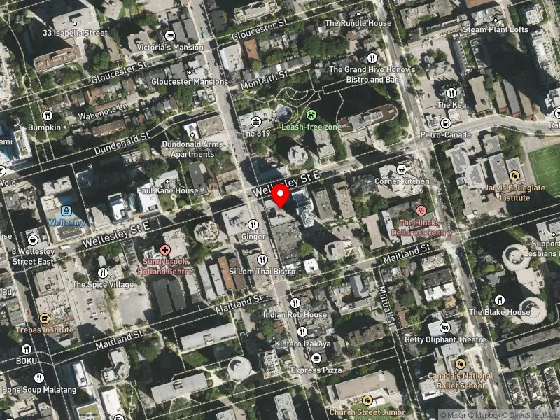 RentSafeTO apartment evaluation satellite view of 77 WELLESLEY ST E in Toronto Centre, Toronto