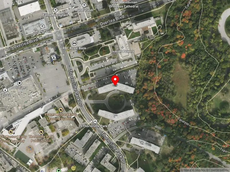 RentSafeTO apartment evaluation satellite view of 79 THORNCLIFFE PARK DR in Don Valley West, Toronto
