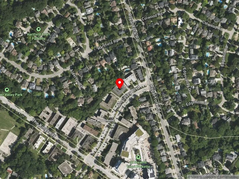 RentSafeTO apartment evaluation satellite view of 8 ANGLESEY BLVD in Etobicoke Centre, Toronto