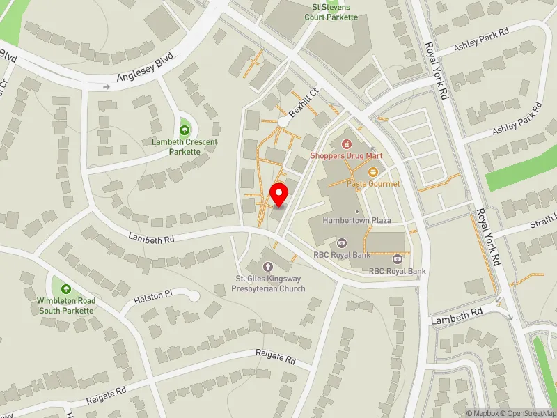 RentSafeTO apartment evaluation map view of 8 BEXHILL CRT in Etobicoke Centre, Toronto