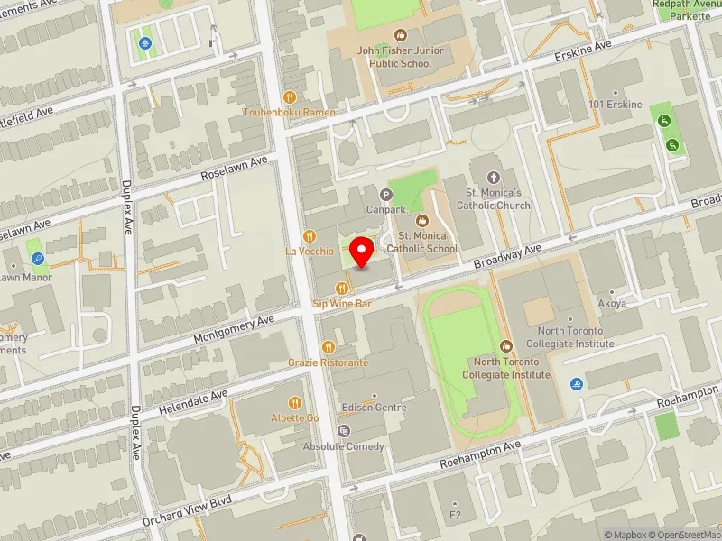 RentSafeTO apartment evaluation map view of 8 BROADWAY AVE in Don Valley West, Toronto