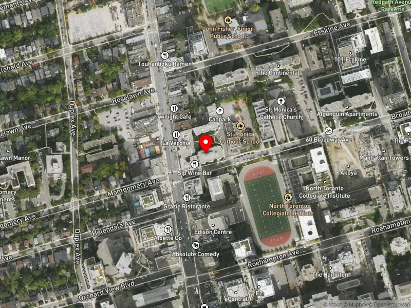 RentSafeTO apartment evaluation satellite view of 8 BROADWAY AVE in Don Valley West, Toronto