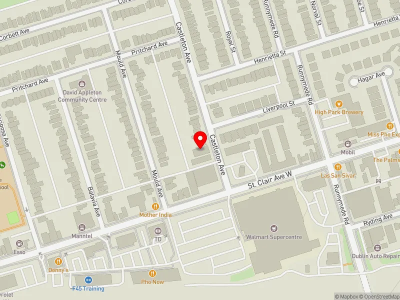 RentSafeTO apartment evaluation map view of 8 CASTLETON AVE in York South-Weston, Toronto