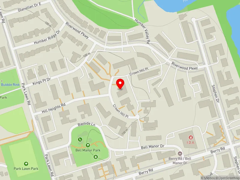 RentSafeTO apartment evaluation map view of 8 CROWN HILL PL in Etobicoke-Lakeshore, Toronto