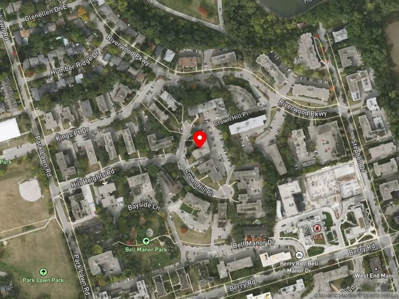 RentSafeTO apartment evaluation satellite view of 8 CROWN HILL PL in Etobicoke-Lakeshore, Toronto