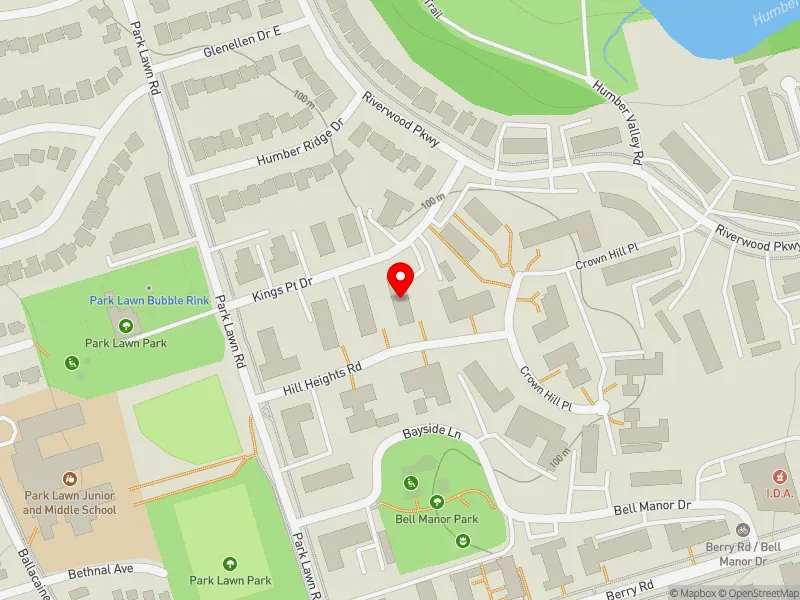 RentSafeTO apartment evaluation map view of 8 HILL HEIGHTS RD in Etobicoke-Lakeshore, Toronto