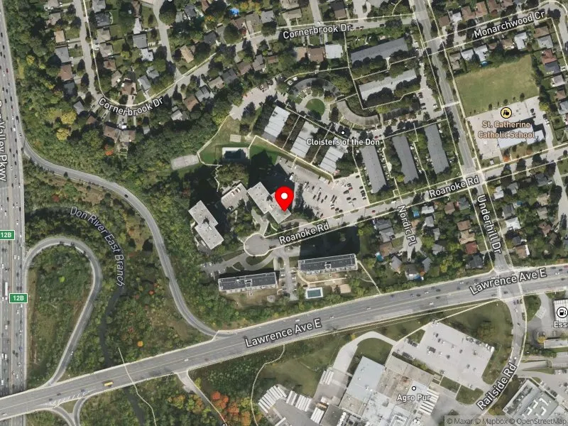 RentSafeTO apartment evaluation satellite view of 8 ROANOKE RD in Don Valley East, Toronto