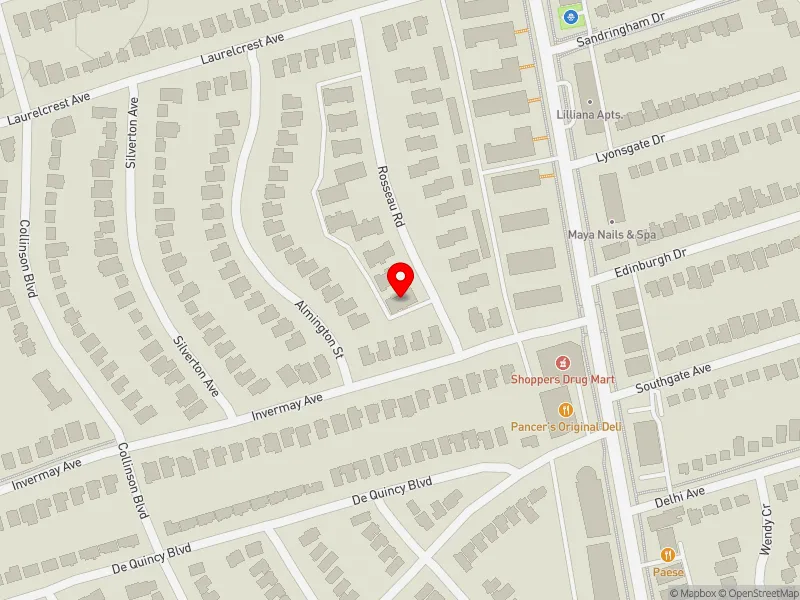 RentSafeTO apartment evaluation map view of 8 ROSSEAU RD in York Centre, Toronto