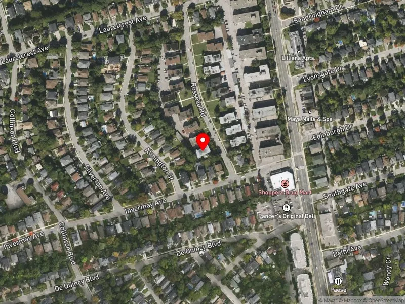 RentSafeTO apartment evaluation satellite view of 8 ROSSEAU RD in York Centre, Toronto
