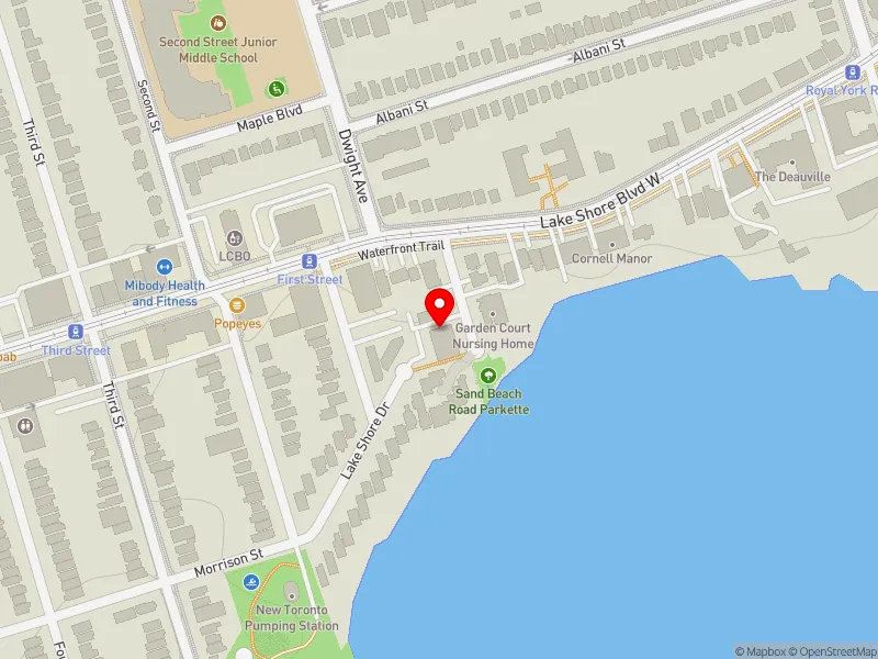 RentSafeTO apartment evaluation map view of 8 SAND BEACH RD in Etobicoke-Lakeshore, Toronto