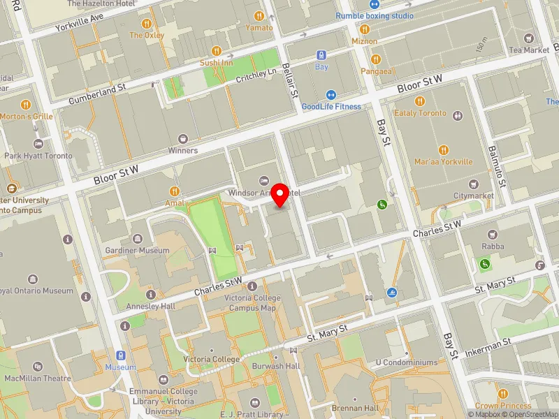 RentSafeTO apartment evaluation map view of 8 ST THOMAS ST in University-Rosedale, Toronto