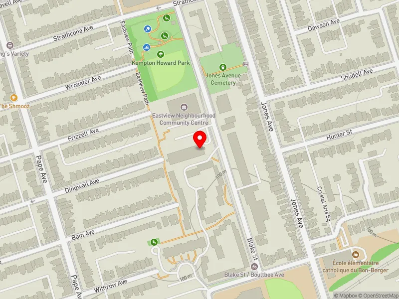 RentSafeTO apartment evaluation map view of 80 BLAKE ST in Toronto-Danforth, Toronto