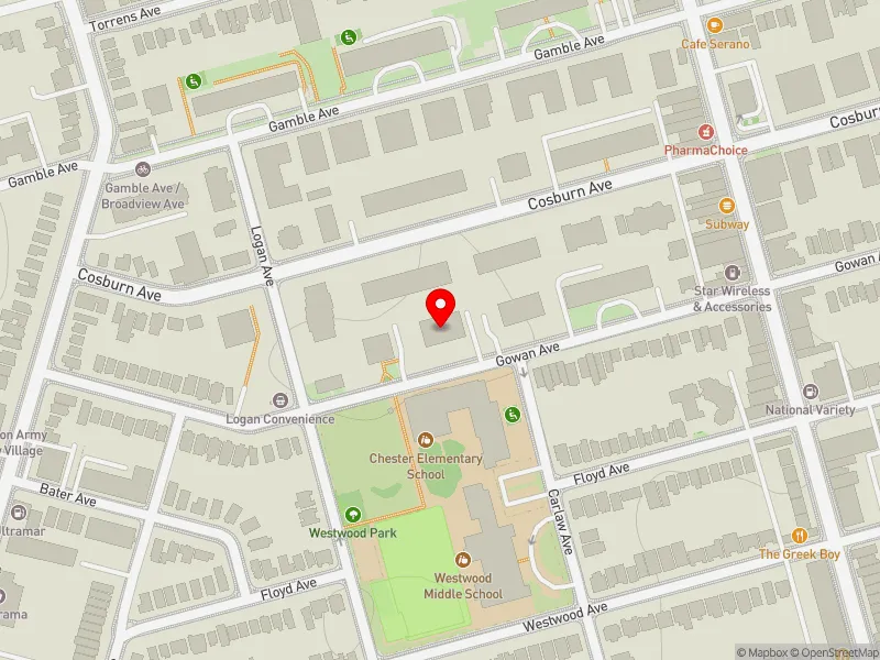 RentSafeTO apartment evaluation map view of 80 GOWAN AVE in Toronto-Danforth, Toronto
